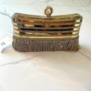 Small gold clutch/party purse with rhinestones